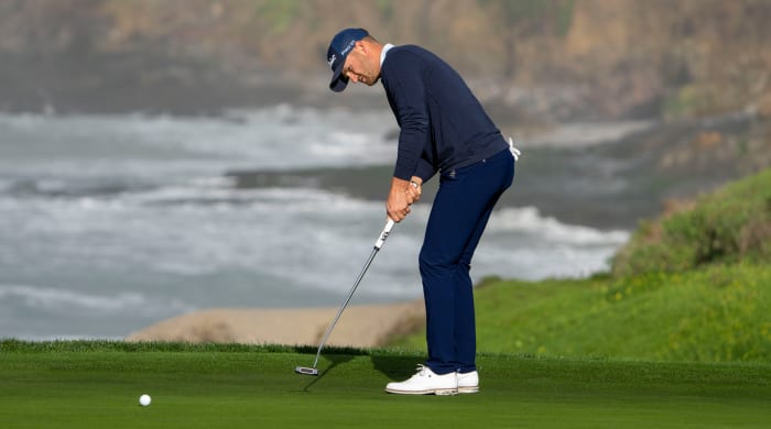 Wyndham Clark putts on the 10th hole during the second round of the AT&T Pebble Beach Pro-Am golf tournament